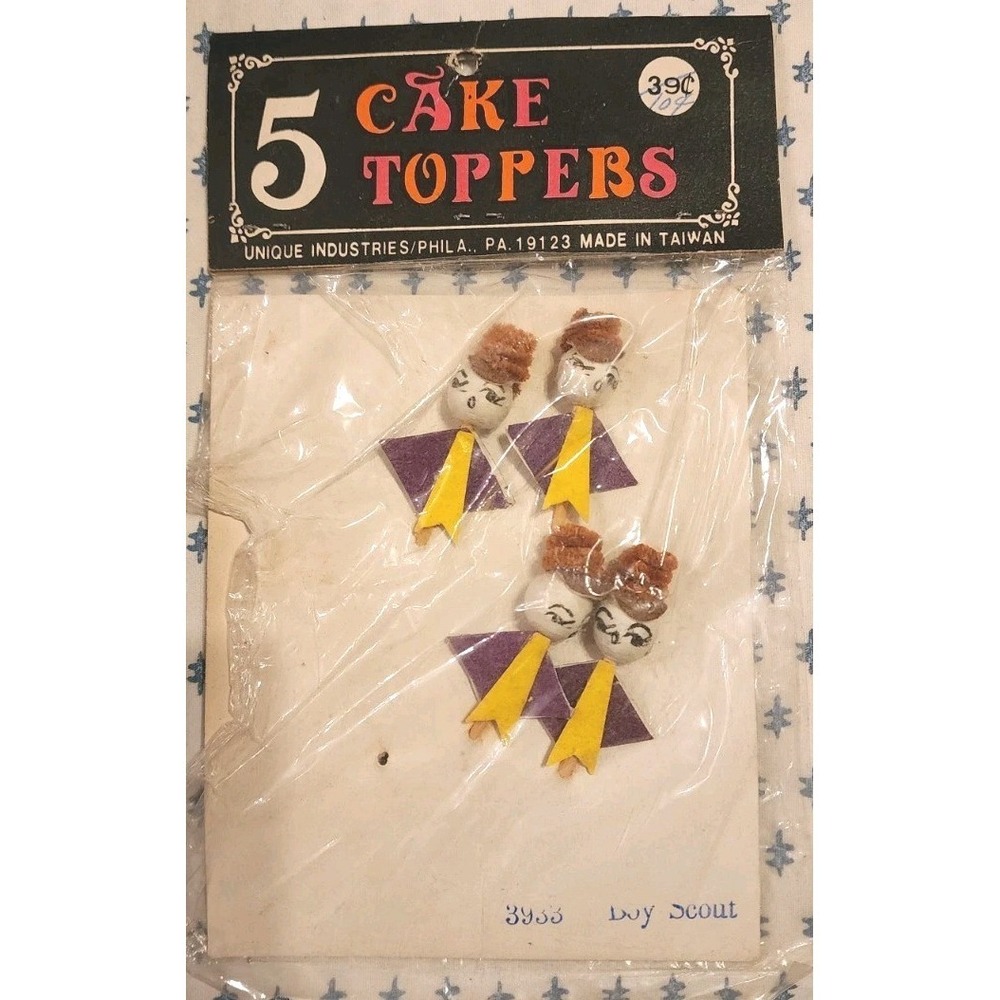 Vintage Cake Toppers Boy Scouts Read Unique Industries Antique 4 Cupcake Rare